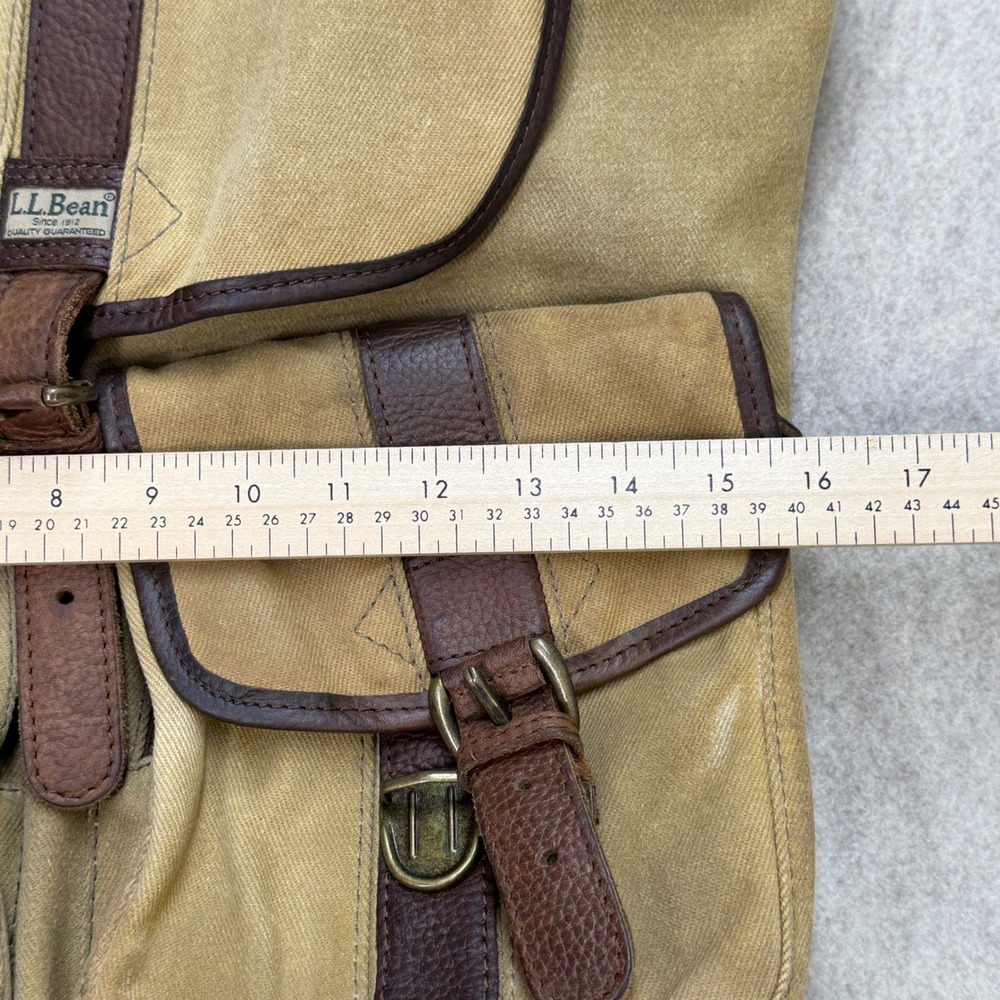 Vintage LL Bean Continental Rucksack Waxed Canvas Leather Backpack Tan Brown 90s - Picture 15 of 16
